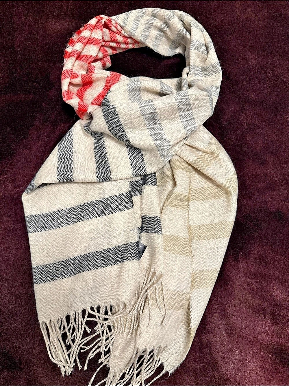 RW&CO. Striped Acrylic Scarf in Cream & Red Like New